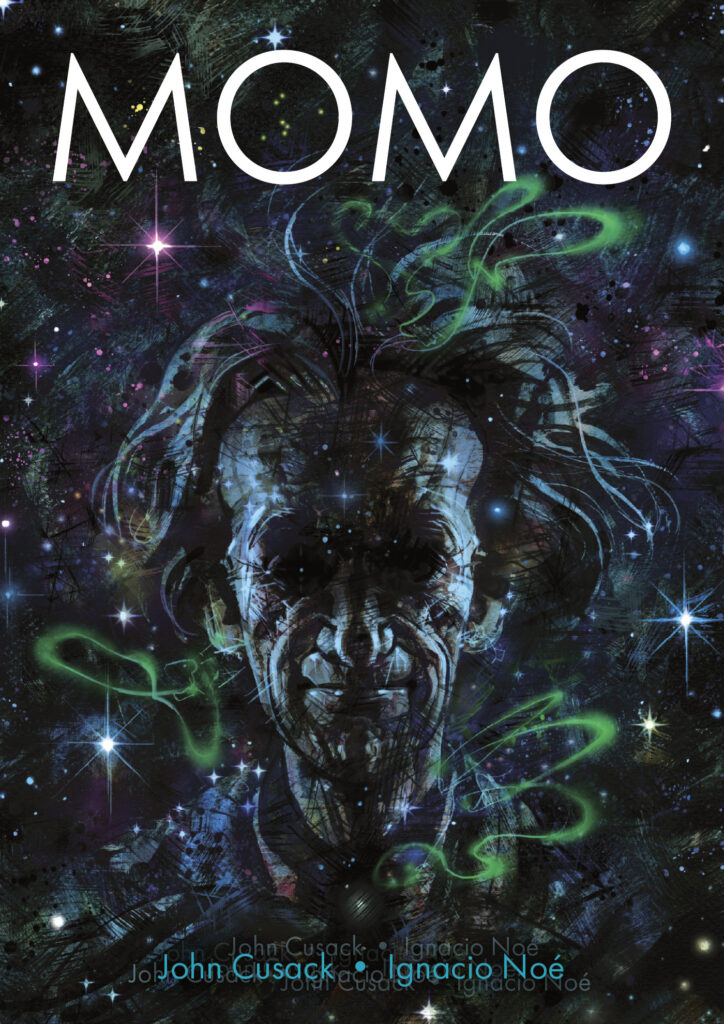 MOMO, Cover. MadCave publisher. Acrylic and Digital. Script JOHN CUSACK