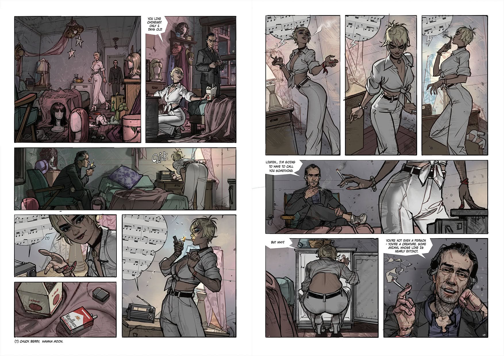 MOMO, pages 42-43, MadCave publisher. Digital. Script JOHN CUSACK